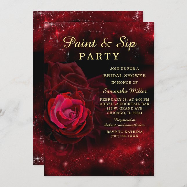 Invitación a la ducha de la novia paint and Sip (Anverso / Reverso)