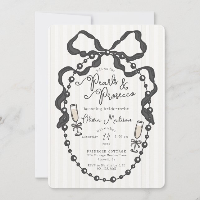 Invitación a la ducha de la novia Pearls & Prosecc (Anverso)
