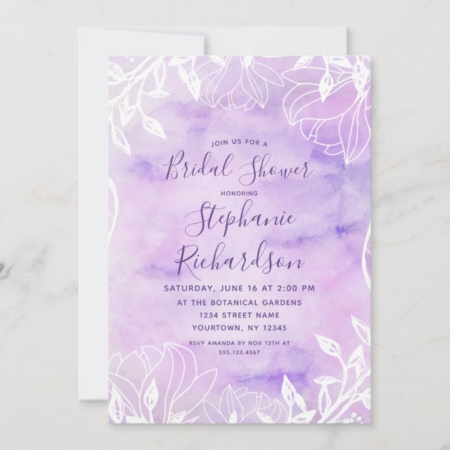 Invitación a la ducha de la novia púrpura botánica (Anverso)