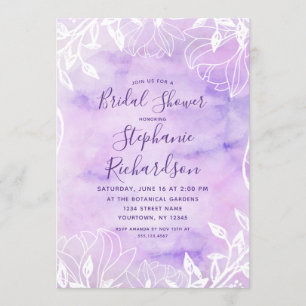 Invitación a la ducha de la novia púrpura botánica