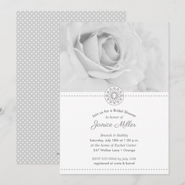 Invitación a la ducha de la novia rosa blanca y ne (Anverso / Reverso)