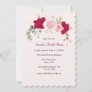 Invitación a la ducha de la novia rosa roja