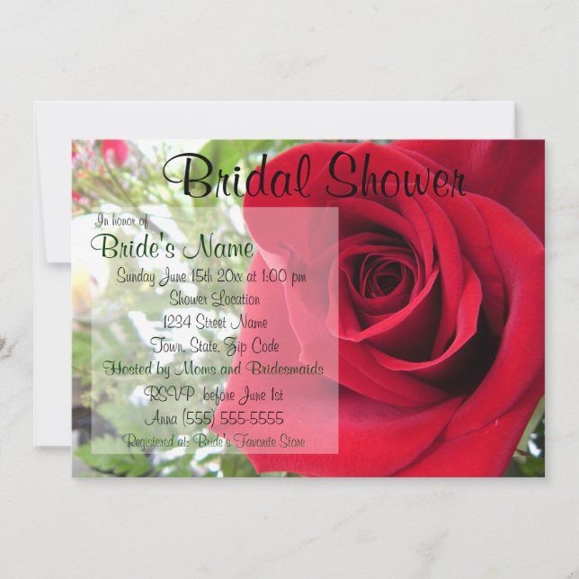 Invitación a la ducha de la novia rosa roja (Anverso)