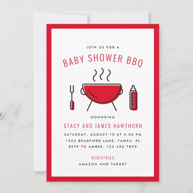 Invitación a la ducha de la pareja Baby Shower BBQ (Anverso)