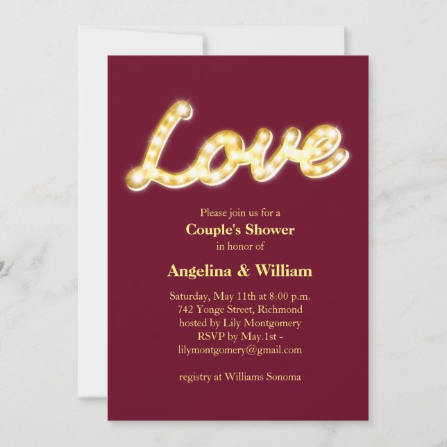 Invitación a la ducha de la pareja con luces de ma (Anverso)