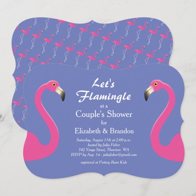 Invitación a la ducha de la pareja de Flamingle -  (Anverso / Reverso)
