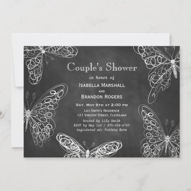 Invitación a la ducha de la pareja de mariposas de (Anverso)