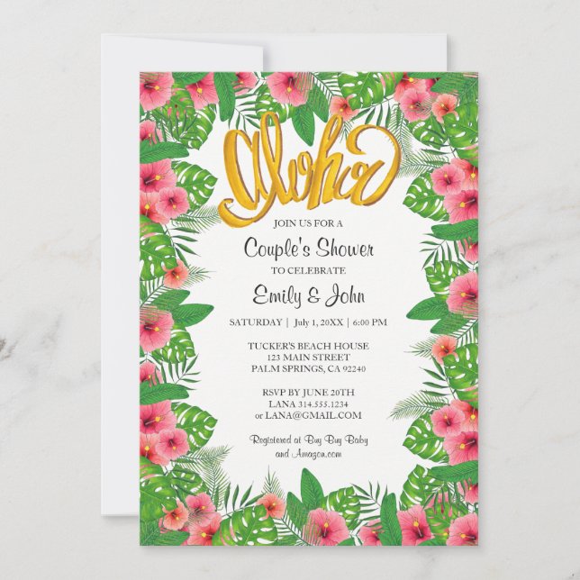 Invitación a la ducha de la pareja tropical Hibisc (Anverso)