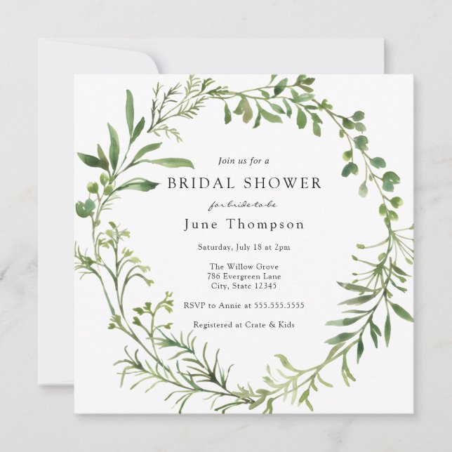 Invitación a la ducha de la Wreath Wreath Bridal (Anverso)