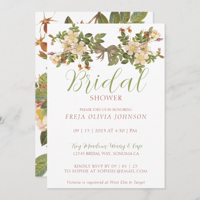 Invitación a la ducha de las novias con la rosa de (Anverso / Reverso)