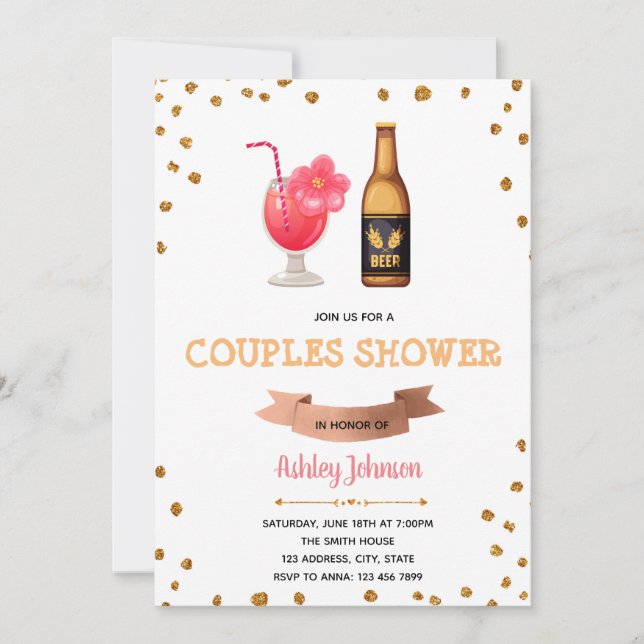 Invitación a la ducha de las parejas de bebidas (Anverso)