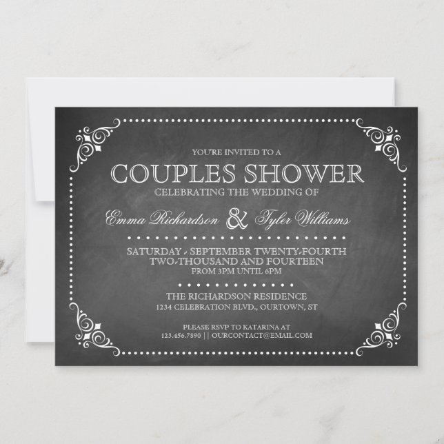 Invitación a la ducha de las parejas de calkboard  (Anverso)