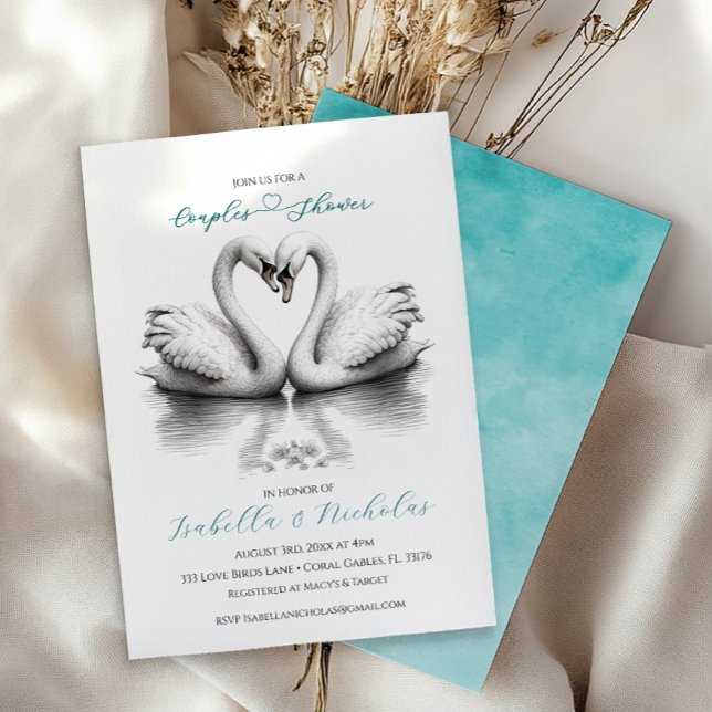 Invitación a la ducha de las parejas de cisnes ver (Teal Couples Shower)