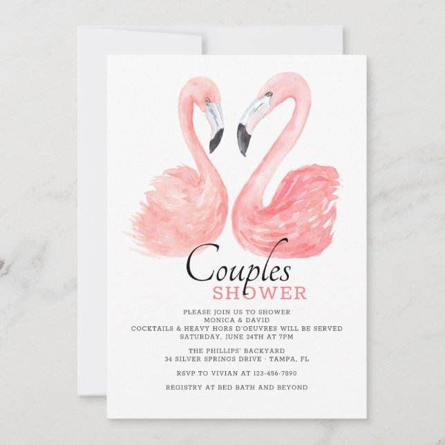 Invitación a la ducha de las parejas de flamencos  (Anverso)
