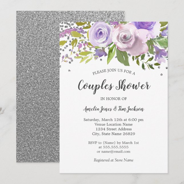 Invitación a la ducha de las parejas de flores mor (Anverso / Reverso)