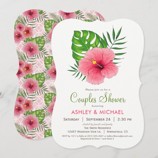 Invitación a la ducha de las parejas de flores ros (Anverso / Reverso)