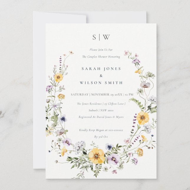 Invitación a la ducha de las parejas de flores sil (Anverso)