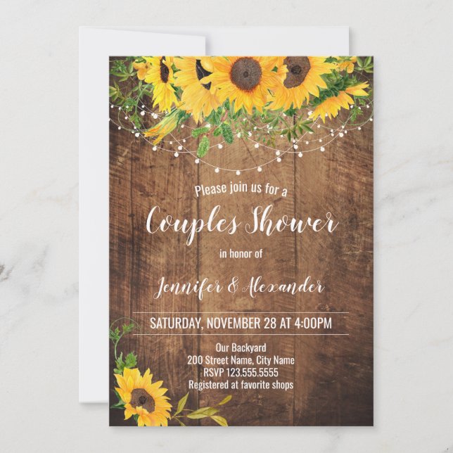 Invitación a la ducha de las parejas de girasoles (Anverso)