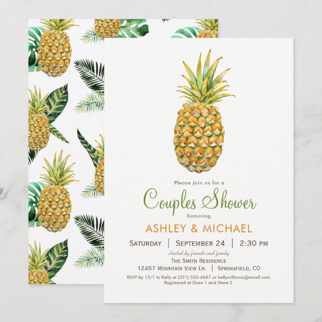 Invitación a la ducha de las parejas de piña (Anverso / Reverso)