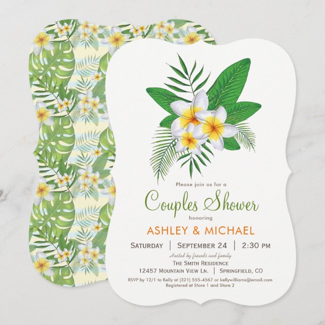 Invitación a la ducha de las parejas de plumeria t (Anverso / Reverso)