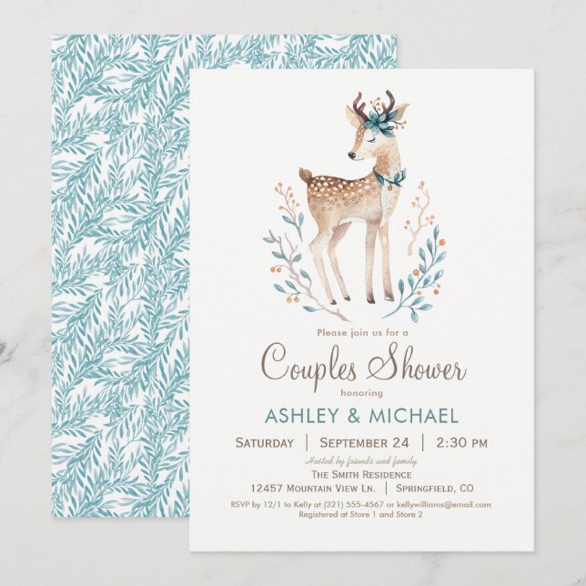 Invitación a la ducha de las parejas de venados de (Anverso / Reverso)