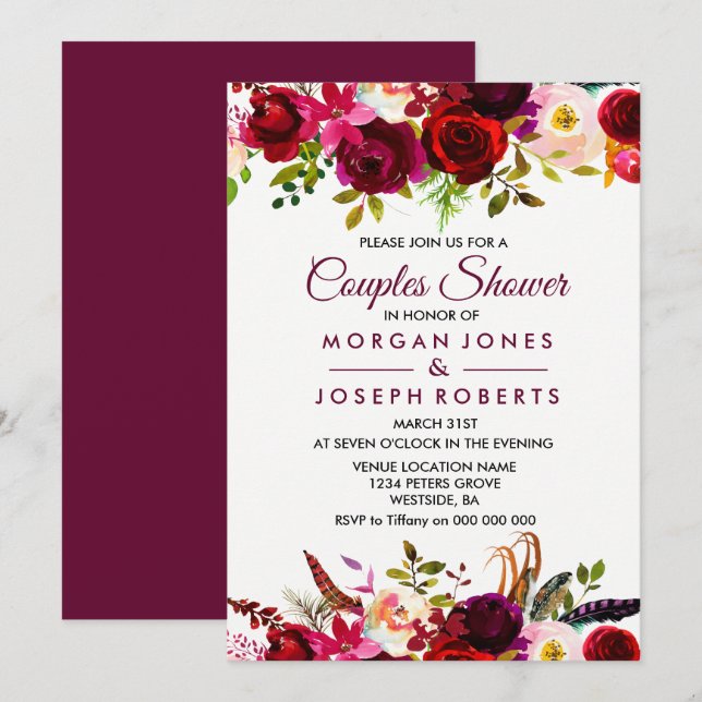 Invitación a la ducha de las parejas florales de B (Anverso / Reverso)