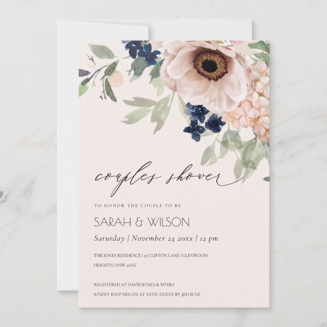 Invitación a la ducha de las parejas florales de l (Anverso)