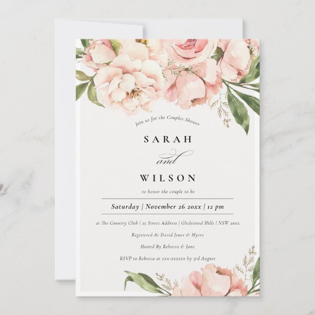 Invitación a la ducha de las parejas florales de P (Anverso)
