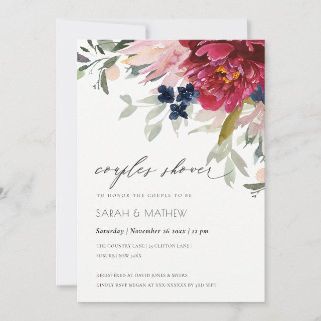 Invitación a la ducha de las parejas florales de R (Anverso)