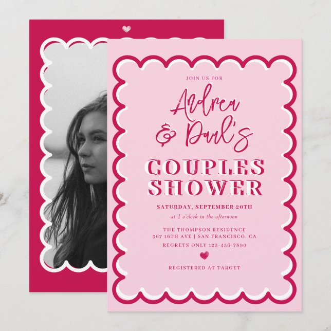 Invitación a la ducha de las parejas retro (Anverso / Reverso)