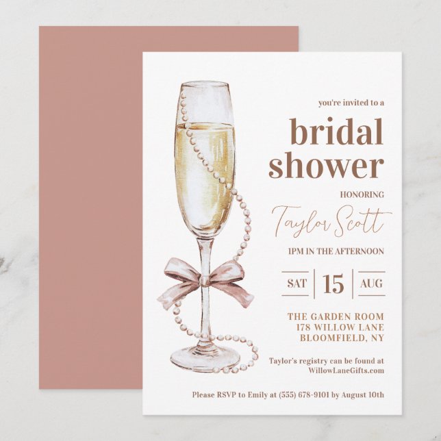 Invitación a la ducha de las perlas y el prosecco (Anverso / Reverso)