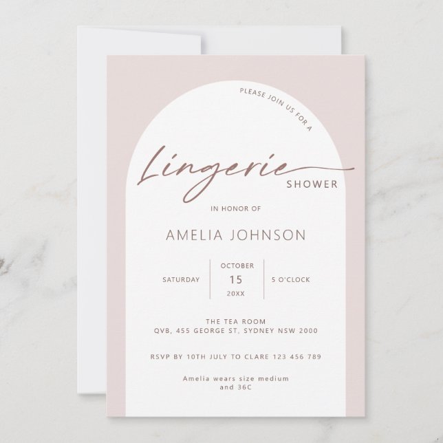 Invitación a la ducha de lencería moderna y minima (Anverso)
