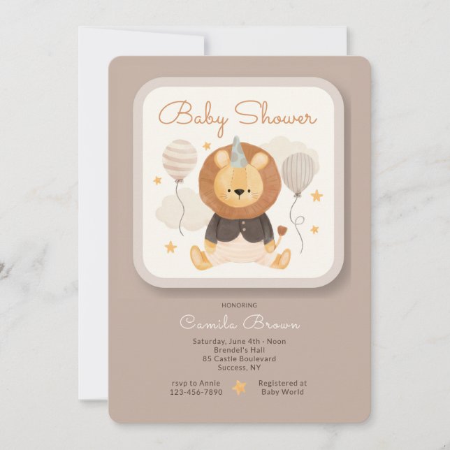 Invitación a la ducha de león para bebés (Anverso)