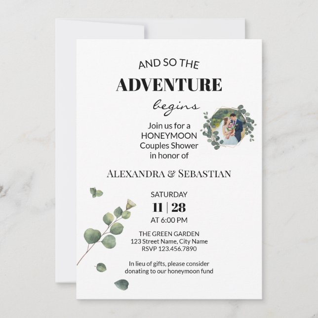 Invitación a la ducha de luna de miel Eucalyptus (Anverso)