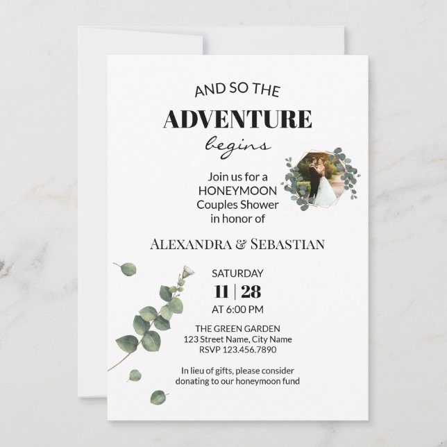Invitación a la ducha de luna de miel Eucalyptus (Anverso)