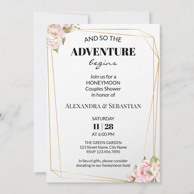 Invitación a la ducha de luna de miel para Rosas f (Anverso)