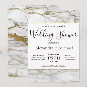 Invitación a la ducha de mármol blanco y dorado de