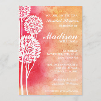 Invitación a la ducha de marrón rosa de los árbole