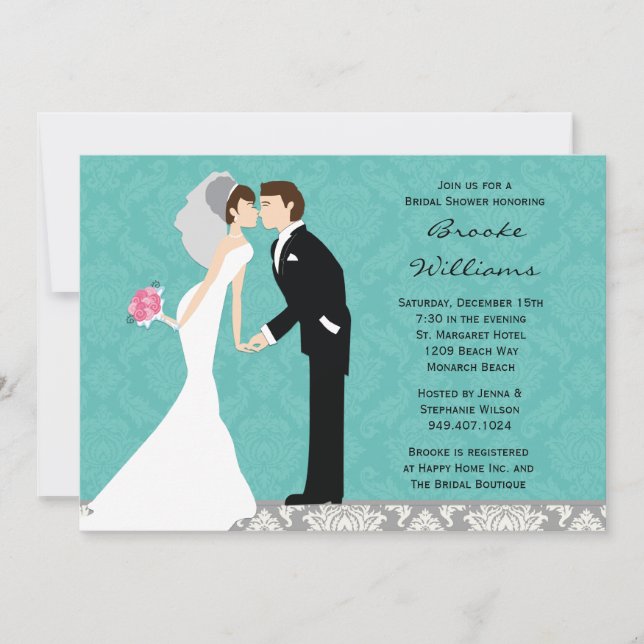 Invitación a la ducha de matrimonio Damask Bride y (Anverso)