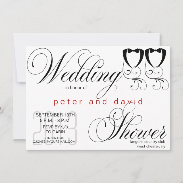 Invitación a la ducha de matrimonio gay Black Tie (Anverso)