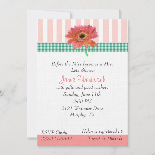 Invitación a la ducha de matrimonio Gerber Daisy (Anverso)