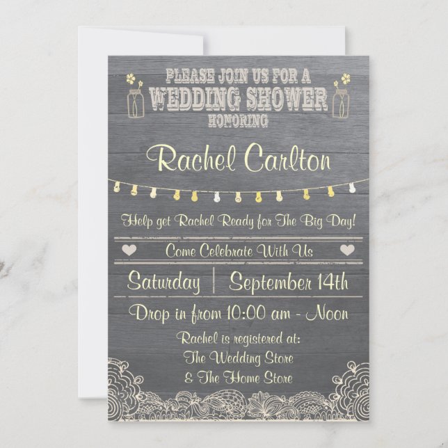 Invitación a la ducha de matrimonio rustica (Anverso)