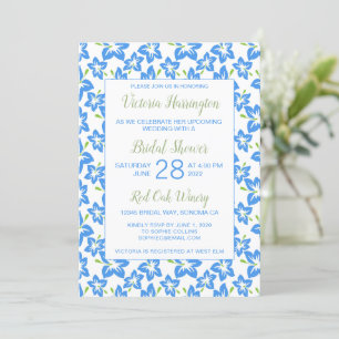 Invitación a la ducha de moda azul floral pintada