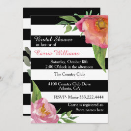 Invitación a la ducha de moda con flores y rayas
