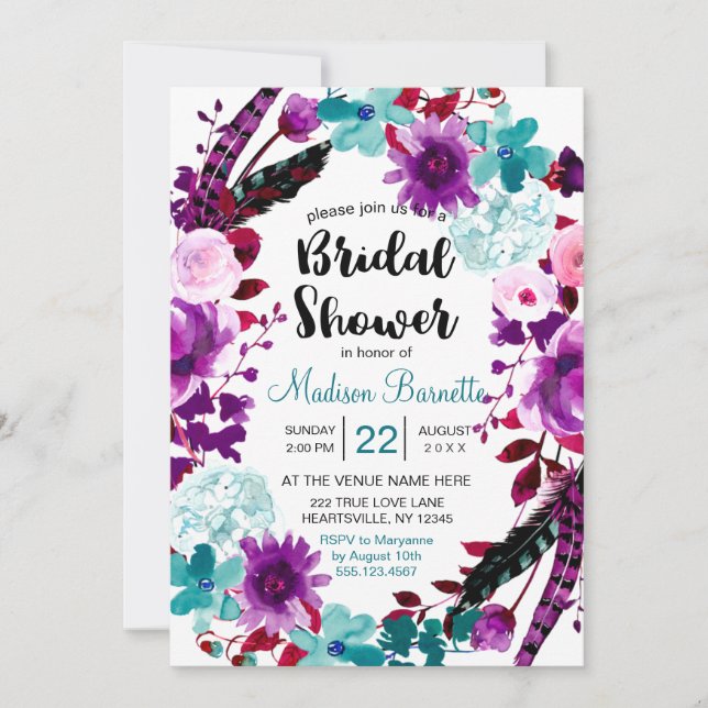 Invitación a la ducha de Moda de Boho floral Wreat (Anverso)