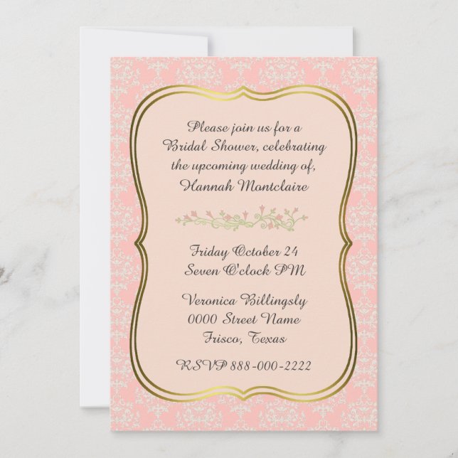 Invitación a la ducha de moda Peach Damask (Anverso)