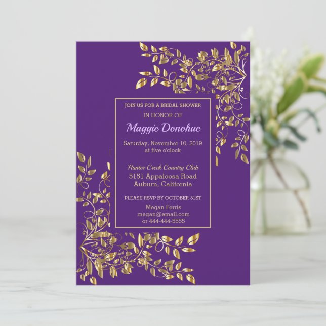 Invitación a la ducha de moda Royal Purple Bridal (Anverso de pie)
