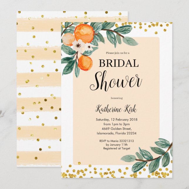 Invitación a la ducha de naranja Citrus Bridal (Anverso / Reverso)