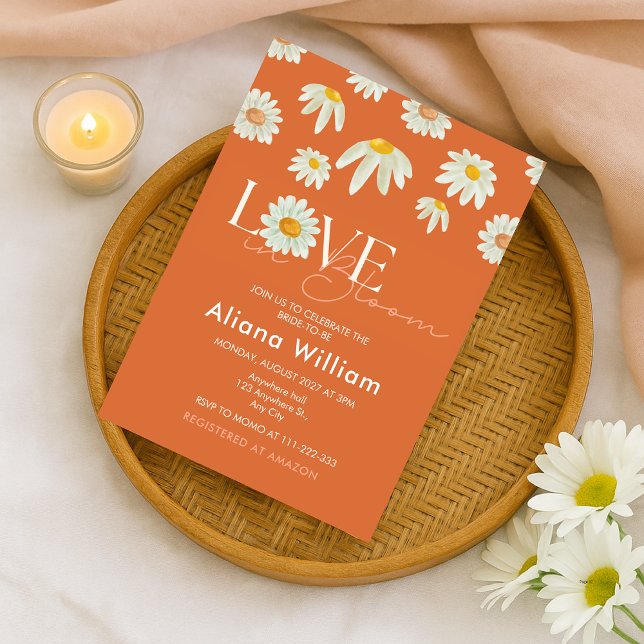 Invitación a la ducha de Naranja retro Daisy Burnt (Subido por el creador)