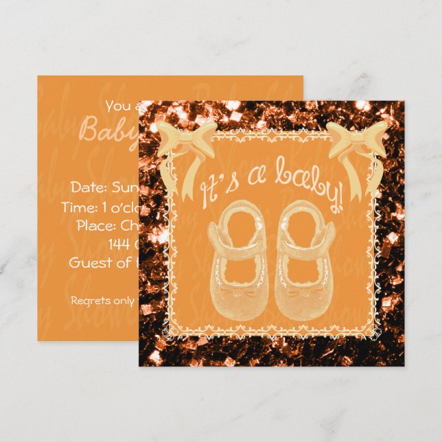 Invitación a la ducha de naranja unisex para bebé  (Anverso / Reverso)
